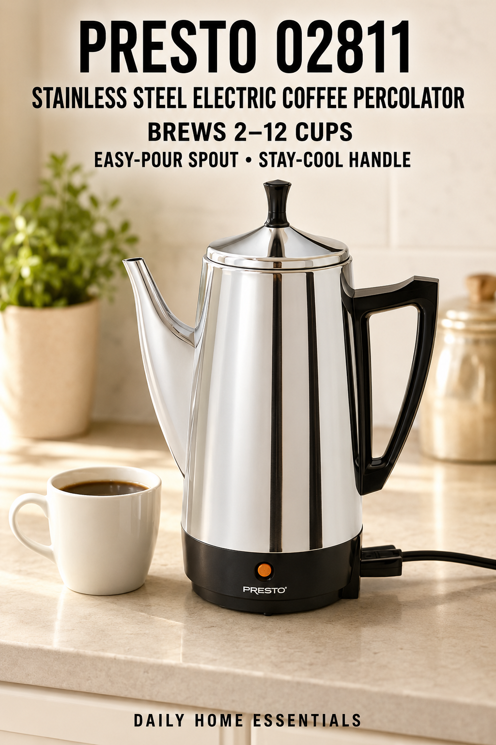 Presto 02811 Stainless Steel 12-Cup Electric Coffee Percolator