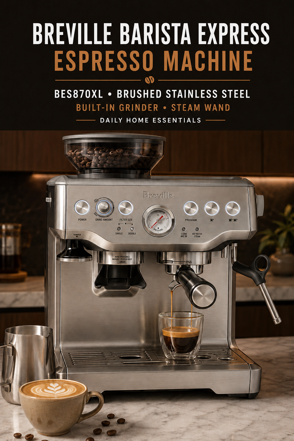 Breville BES870BTR Barista Express Espresso Machine, Black Truffle