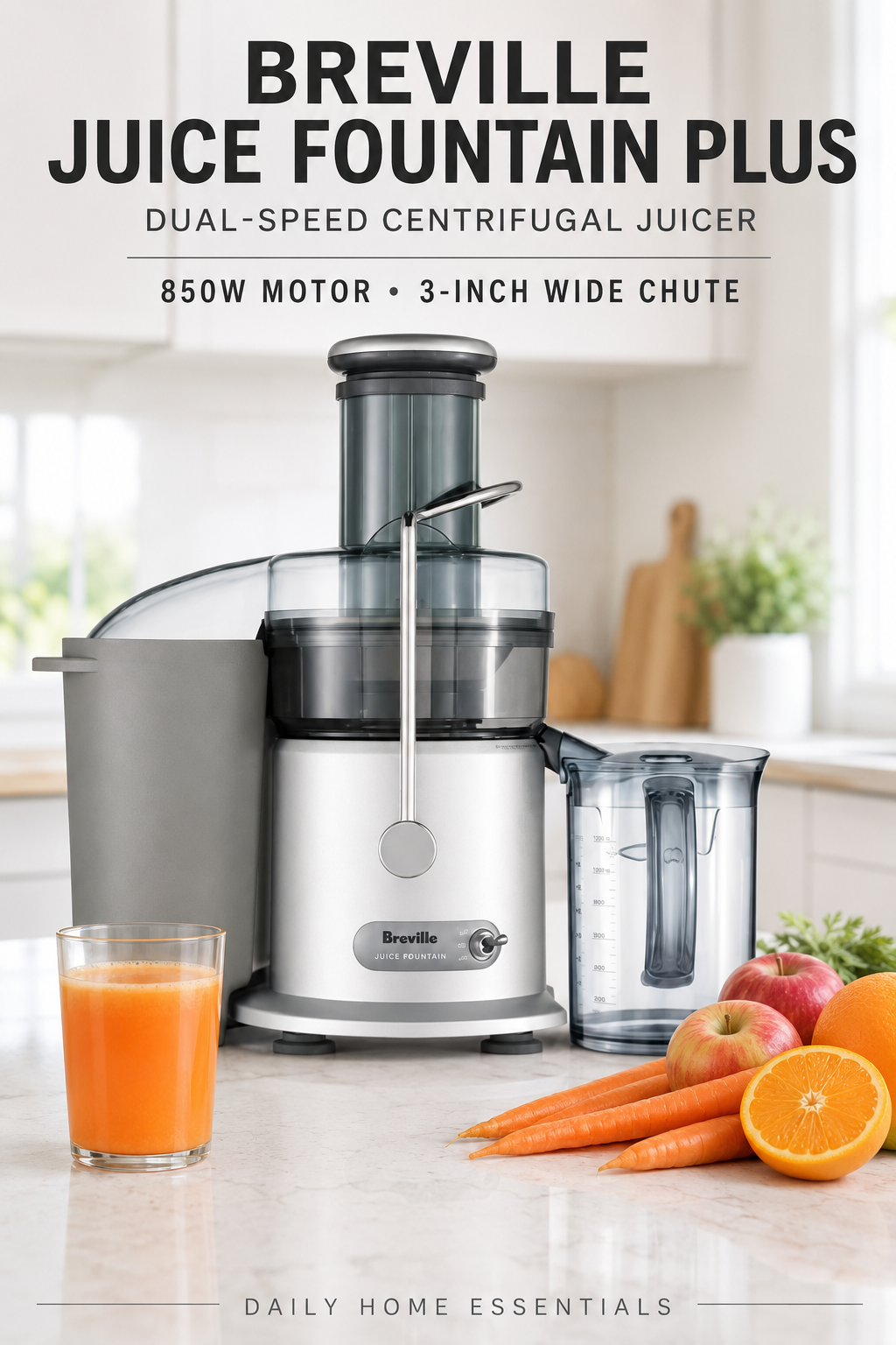 Breville JE98XL Juice Fountain Plus Dual-Speed Centrifugal Juicer, Silver