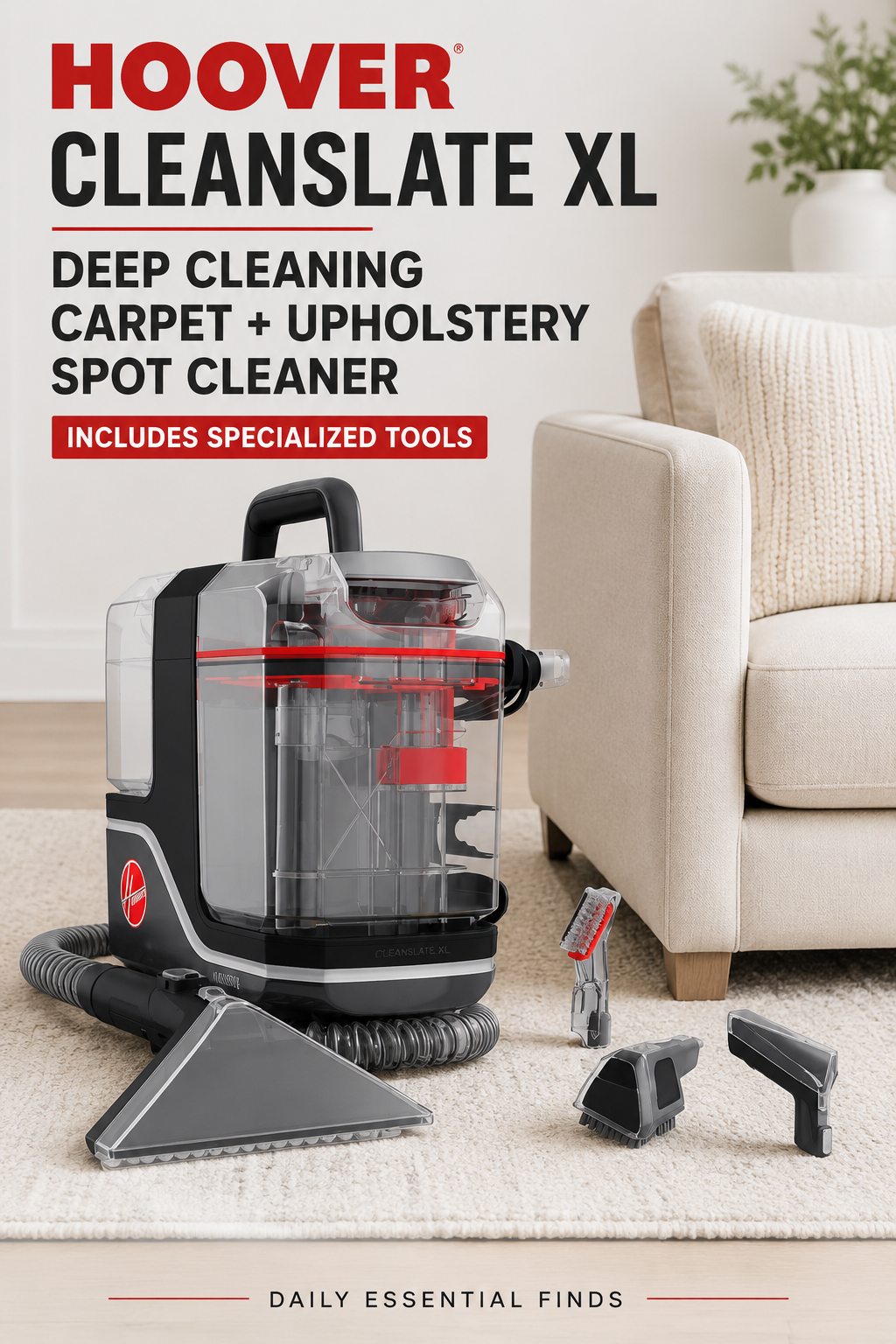 Hoover CleanSlate XL Deep Cleaning Carpet + Upholstery Spot Cleaner Machine | Includes Specialized Tools, Permanent Stain Remover, Pair with Hoover Portable Spot Cleaner Solution