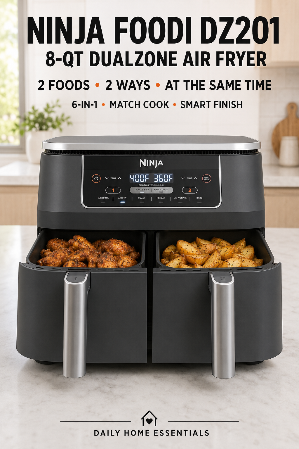 Ninja DZ201 Foodi 8-Quart 6-in-1 DualZone 2-Basket Air Fryer