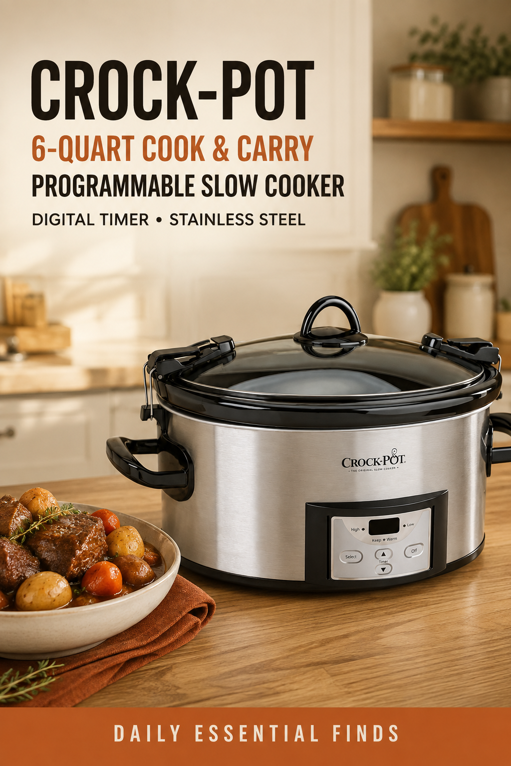 Crock-Pot 6 Quart Cook & Carry Programmable Slow Cooker with Digital Timer Stainless Steel (CPSCVC60LL-S) pack of 1