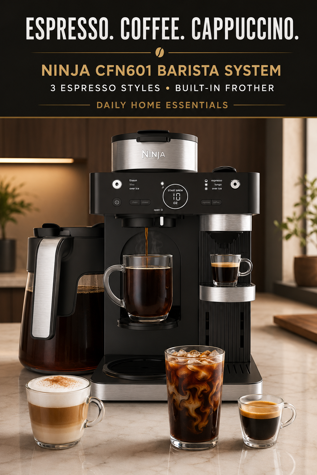 Ninja Espresso & Coffee Maker CFN601 Barista System (Nespresso Capsule Compatible, Black)