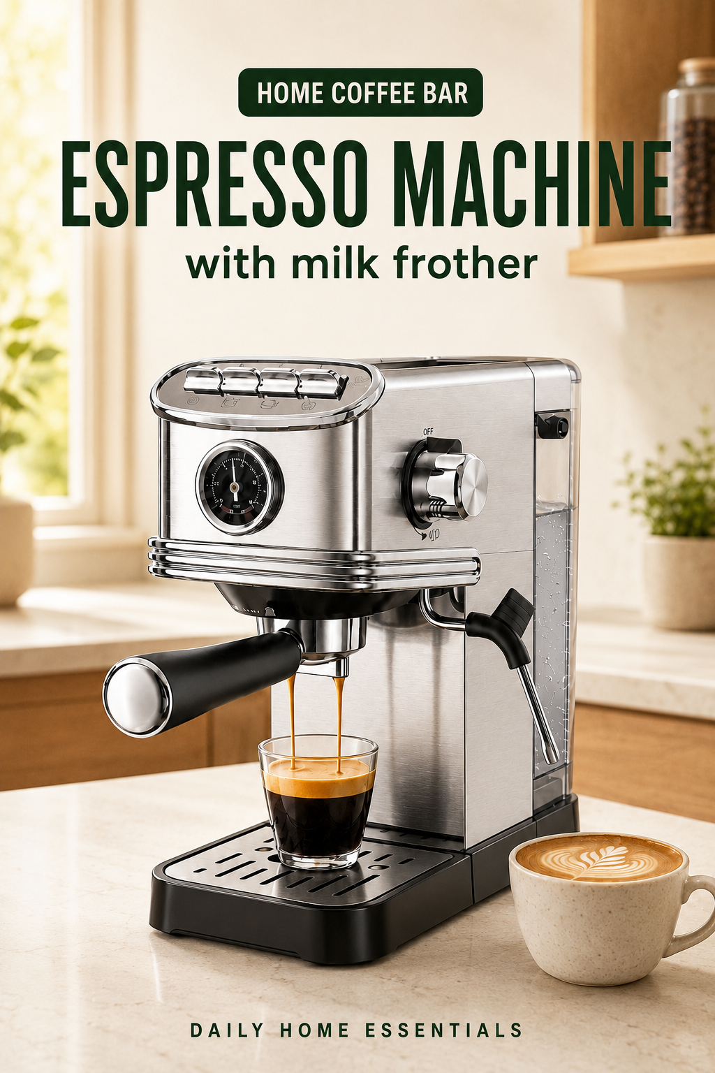 Kndko Espresso Machine, 20 Bar Espresso Maker with Milk Frother Steam Wand, 45 OZ Removable Water Tank, Latte & Cappuccino Machine for Home, Office, Stainless Steel