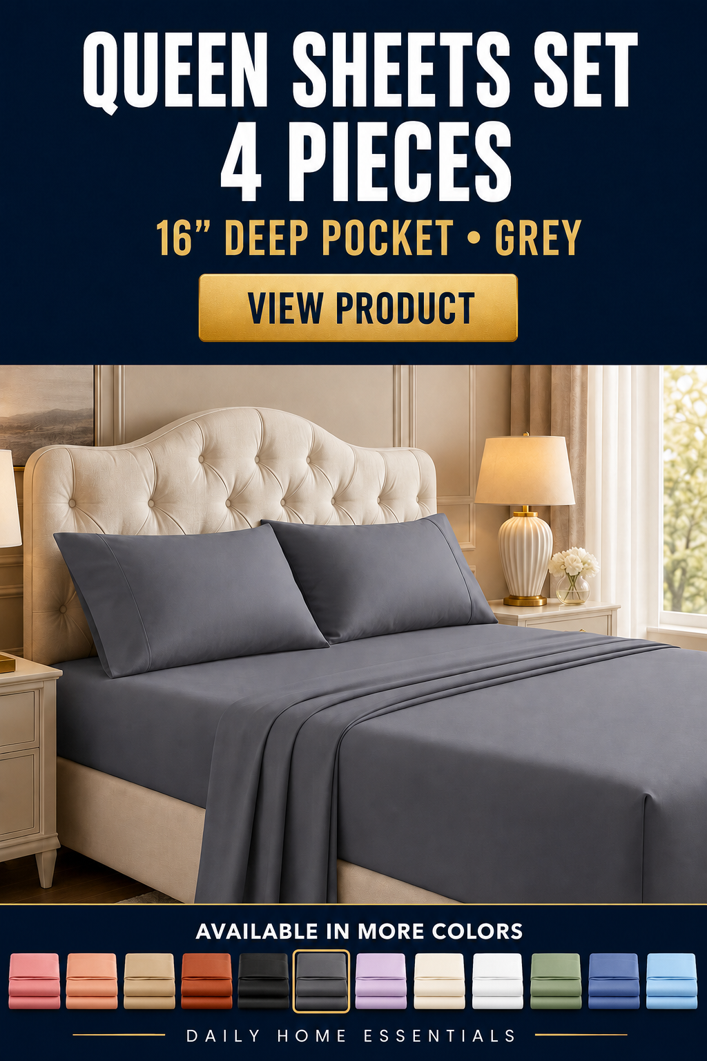 Queen Sheets Set, 4 Pieces 16" Deep Pocket Hotel Luxury Bed Sheets, Grey